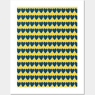 Blue and Yellow Hearts Pattern 029#001 Posters and Art